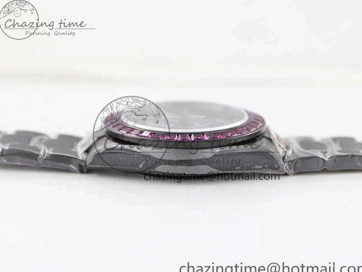 0223 Daytona All Black PVD TWF Best Edition Purple Diamonds Bezel Black Dial on PVD Bracelet SA Lightweight 2446